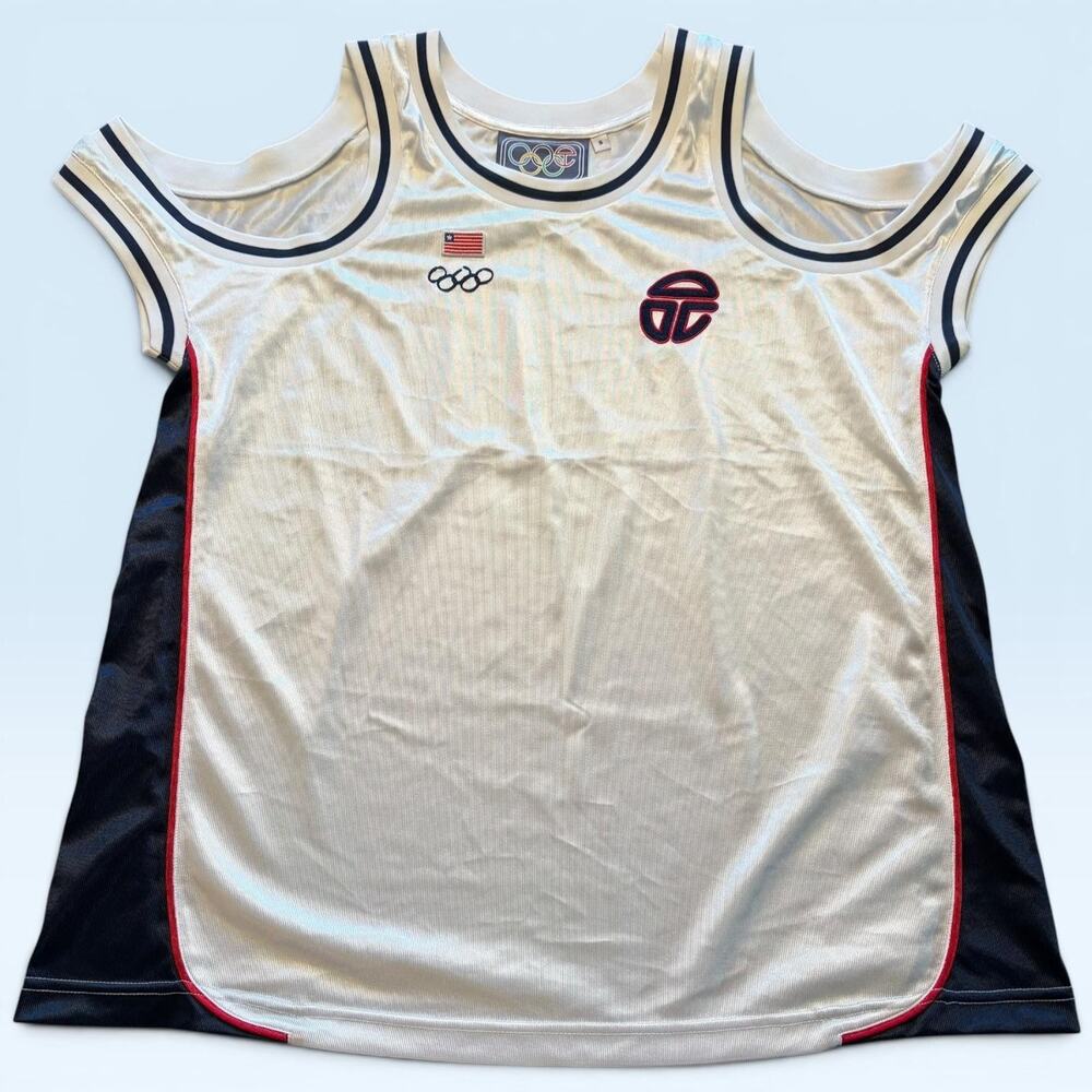Telfar Tank Top Mens Small White USA Flag Olympic Rings Jersey Athletic